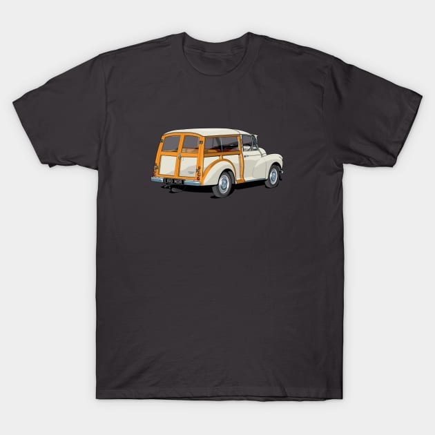 Morris Minor traveller in old english white T-Shirt by candcretro